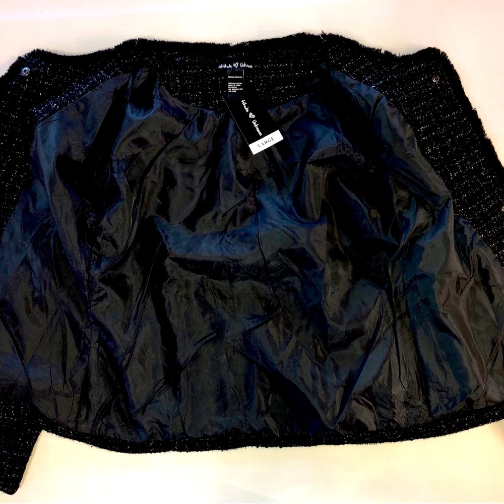 New Attitude Unknown Black Textured Fringed Jacket with Pockets (L) - Picture 9 of 16